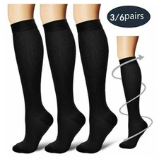 3 PAIRS Compression Socks Wide Calf Plus Size L Knee High 15-20mmHG Sports Socks