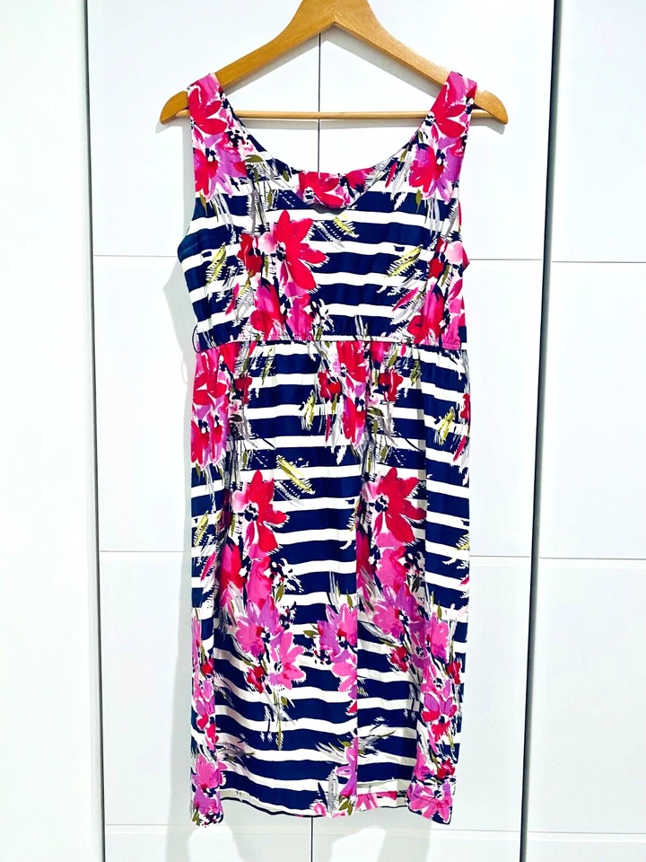 Maternity Sleeveless Navy & Pink Flattering Flowered Cotton Poplin Dress Size M - Image 4 of 4