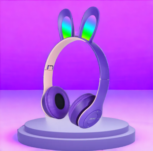 Rainbow LED Bunny Ear Bluetooth Headphones - Wireless Hands-Free Calling - Picture 1 of 7