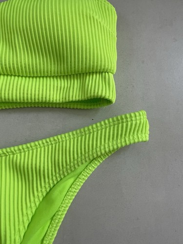 Hollister Swim Women Sz SM Bikini Set Swimsuit Ribbed Neon Green Swimwear - Picture 3 of 10