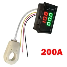 200A 0.2A Hall Current Voltmeter Dual Digital Display DC 5V-100V DC 0-300V ± US