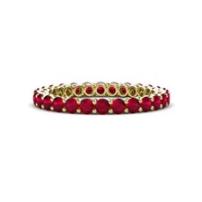Ruby Brilliant-Cut Round 2.00mm Full Eternity Band Ring With Yellow Gold Plated