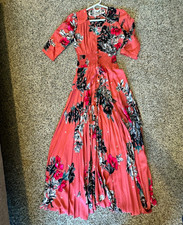 Jaase Pink Floral Maxi Dress Smocked Ruffle 3/4 Sleeve V-Neck Pullover, XS