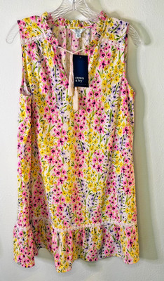 NWT Crown & Ivy sleeveless floral shift dress vibrant colorway ruffled collar PL