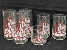Vtg Crisa Corp. Clearly Santa Tumblers Glasses Lot 6 MCM Christmas Red White