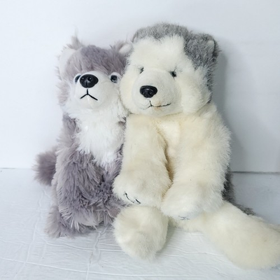 #ad Lot of 2 Husky Grey White Puppy Dogs Brown Soft Plush Stuffed Animals Toys $19.54