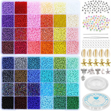 Size 8/0, 3Mm Glass Seed Beads for Bracelet Jewelry Making, 15800 Pcs 48 Colors