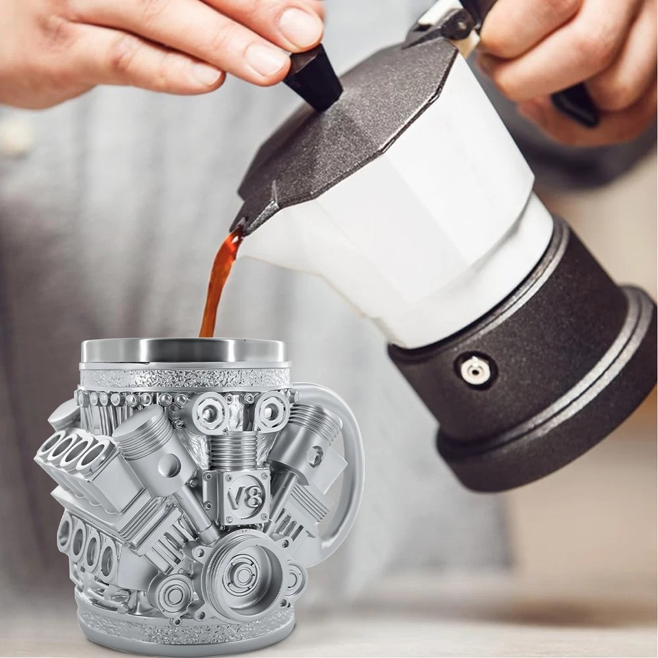 Taza de acero inoxidable con motores V8 - Taza de café personalizada de acero inoxidable V 2025 Foto 4 de 4
