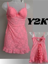Victoria s Secret Y2K Pink Lace Babydoll Slip Coquette Ruffle Back 36C