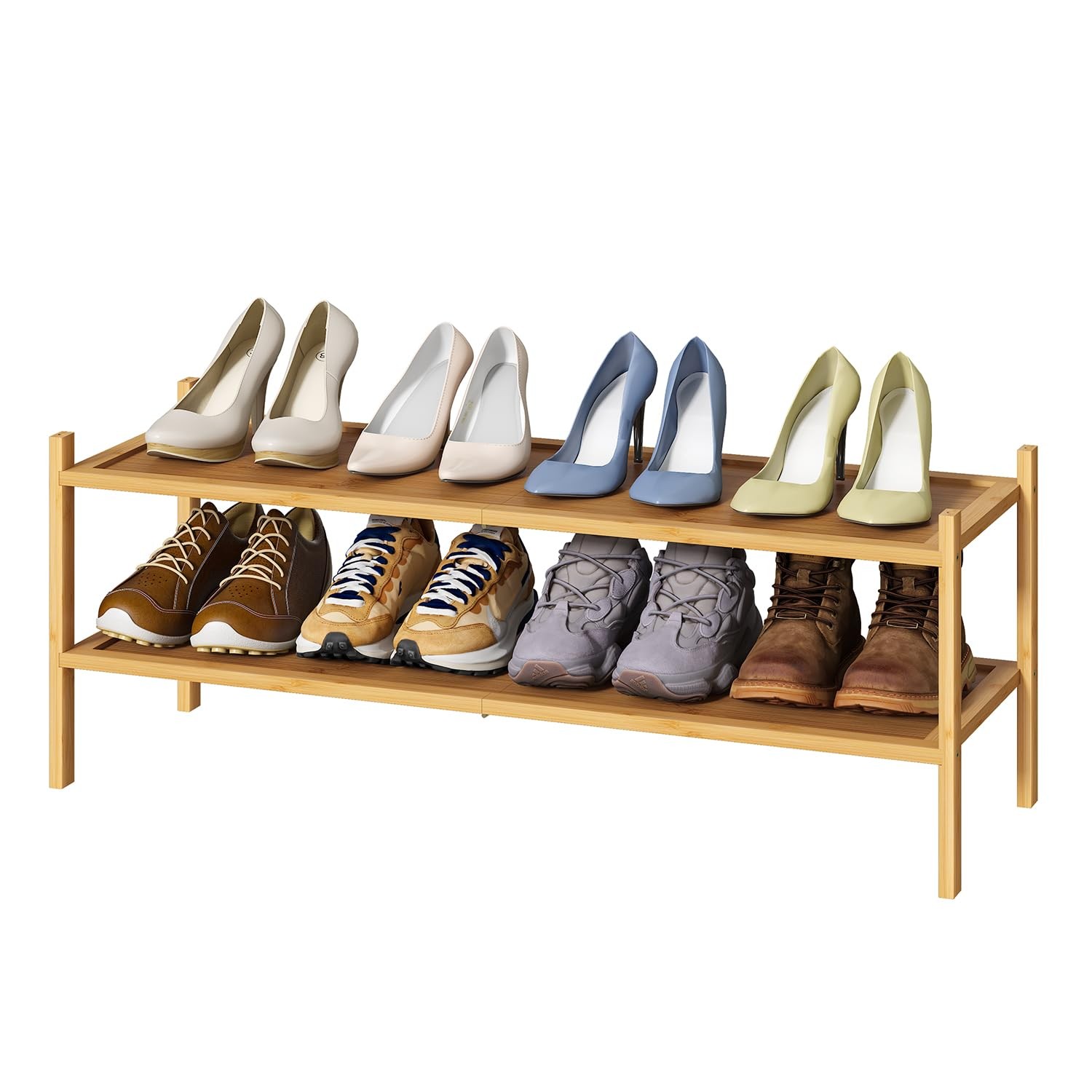 2-Tier Bamboo Shoe Rack Stackable for Closet or Entryway