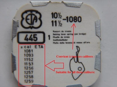 ETA RESSORT DE TIRETTE Cal. 1080 1093 1152 1256  SETTING LEVER SPRING Part. 445 - Photo 1/4