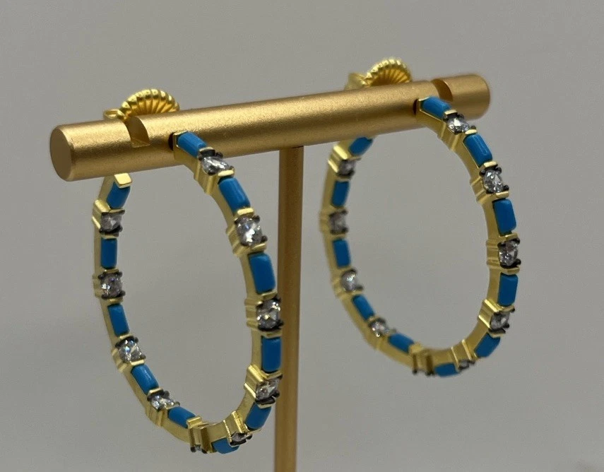 Pendientes de aro Freida Rothman de oro de 14 k sobre plata de ley turquesa y circonita cúbica transparente Foto 2 de 4