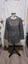 Talbots Navy Blue Tan Tweed Collarless Blazer Jacket Italian Fabric 2 Petite