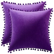 18x18 Throw Pillow Cases: 2 Pack Cozy Soft Pom 18" x 18" Pack of 2 Purple