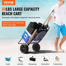 VEVOR Beach Dolly with Big Wheels for Sand, 15.4" x 15.7" Cargo Deck, Gardening