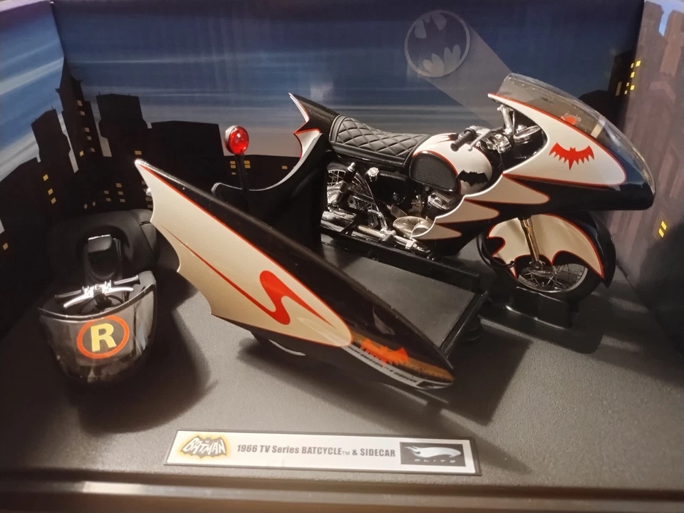 New Hotwheels Elite 1/12 Batman 1966 TV Series Bat cy Sidecar Batmobile Box - Image 3 of 4