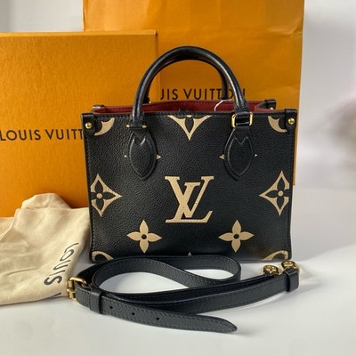 Louis Vuitton Onthego Tote PM 25 Black Cream Giant Monogram Empreinte Strap Bag