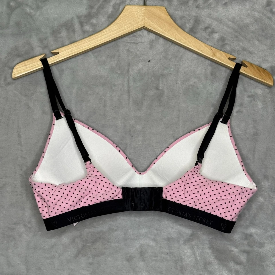 Victoria's Secret 胸罩女式 34B 粉色圆点浅衬里无线 T 恤 — 第 2/4 张图片