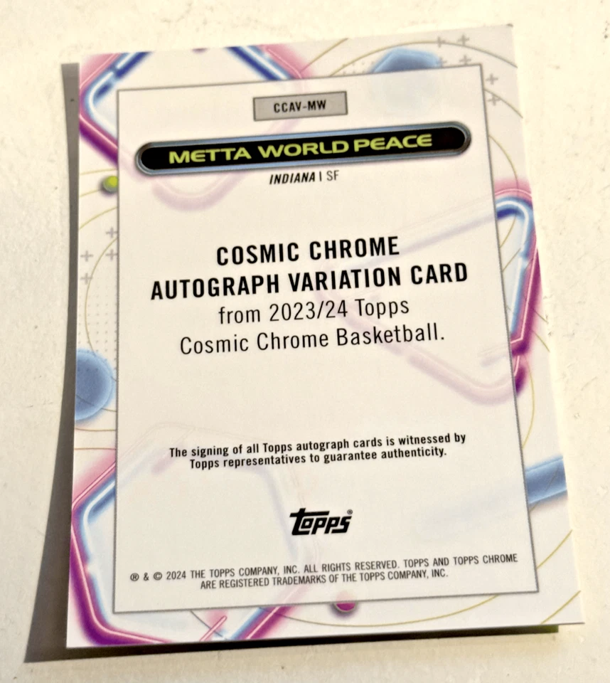 2024 Topps Chrome Cosmic Metta World Peace Gold Interstellar Auto /50 Pacers BB1 - Image 2 of 2