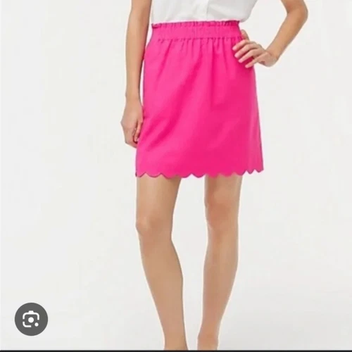 J Crew Linen Cotton Scallop Hem Hot Pink Paper bag Waist Lined Sidewalk Skirt