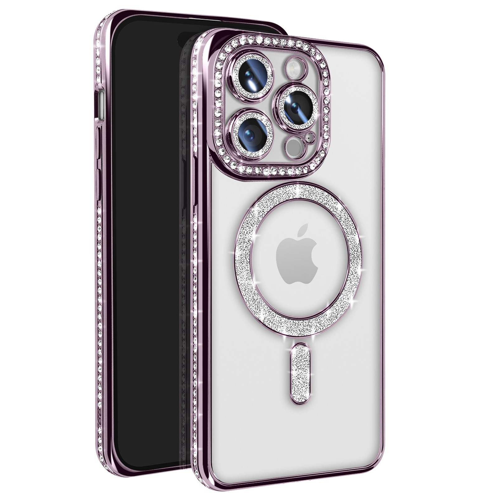 Coque iPhone 14 Pro strass pour soirées et quotidien violet