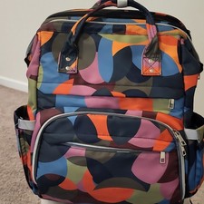 Multicolor Geometric Large Diaper Backpack with Pockets & Adjustable Straps