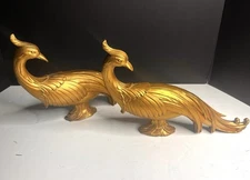 2-Vintage Syroco Gold Toned Pheasant Peacock Mid Century Bird Syracuse NY 12”