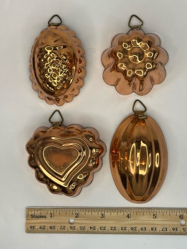 Set Of 4 Small Copper Tin Lined Hanging Molds - Picture 3 of 23