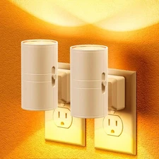 Amber Night Lights Plug into Wall, Dimmable 2 Pack, - White Shade 