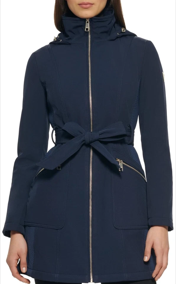 Guess Belted Zip Front Soft Shell Jacket - Color Navy - XL - Image 3 of 4