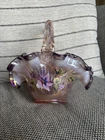 Fenton Morning Glory Hummingbird Ribbon Candy Basket Artist T Kelley