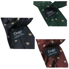 Men's Tie Lined DRAKE'S LONDON Dog Pattern 147X8 CM MADE IN ENGLAND