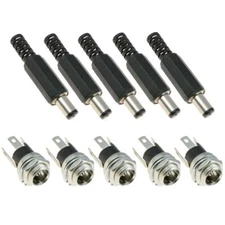 5x 2.5mm x 5.5mm Male + Female Metal Panel Mount Socket Pair Jack DC Connector