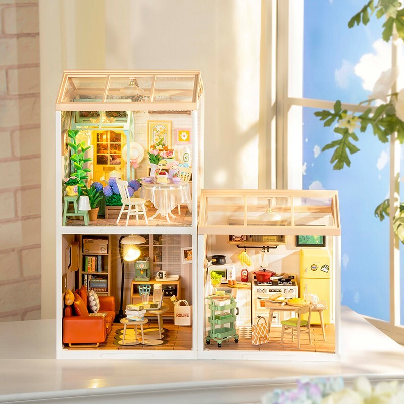 Rolife Super Creator Maison Miniature – Café Little Bear – Kit Sans Colle Avec Éclairage LED – Construction Modulaire – Cadeau DIY Pour Ados Et Adultes