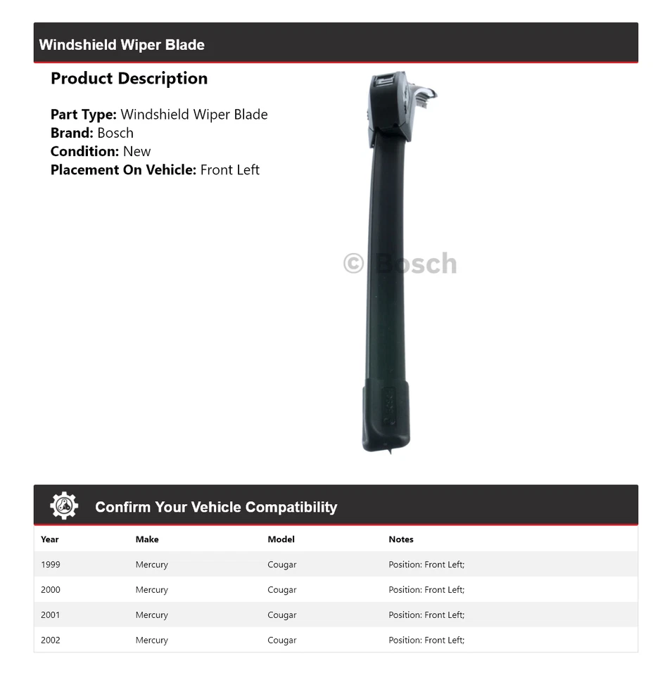 Limpiaparabrisas delantero izquierdo 2000 Mercury Cougar Bosch ICON 1999-2002 Foto 2 de 4
