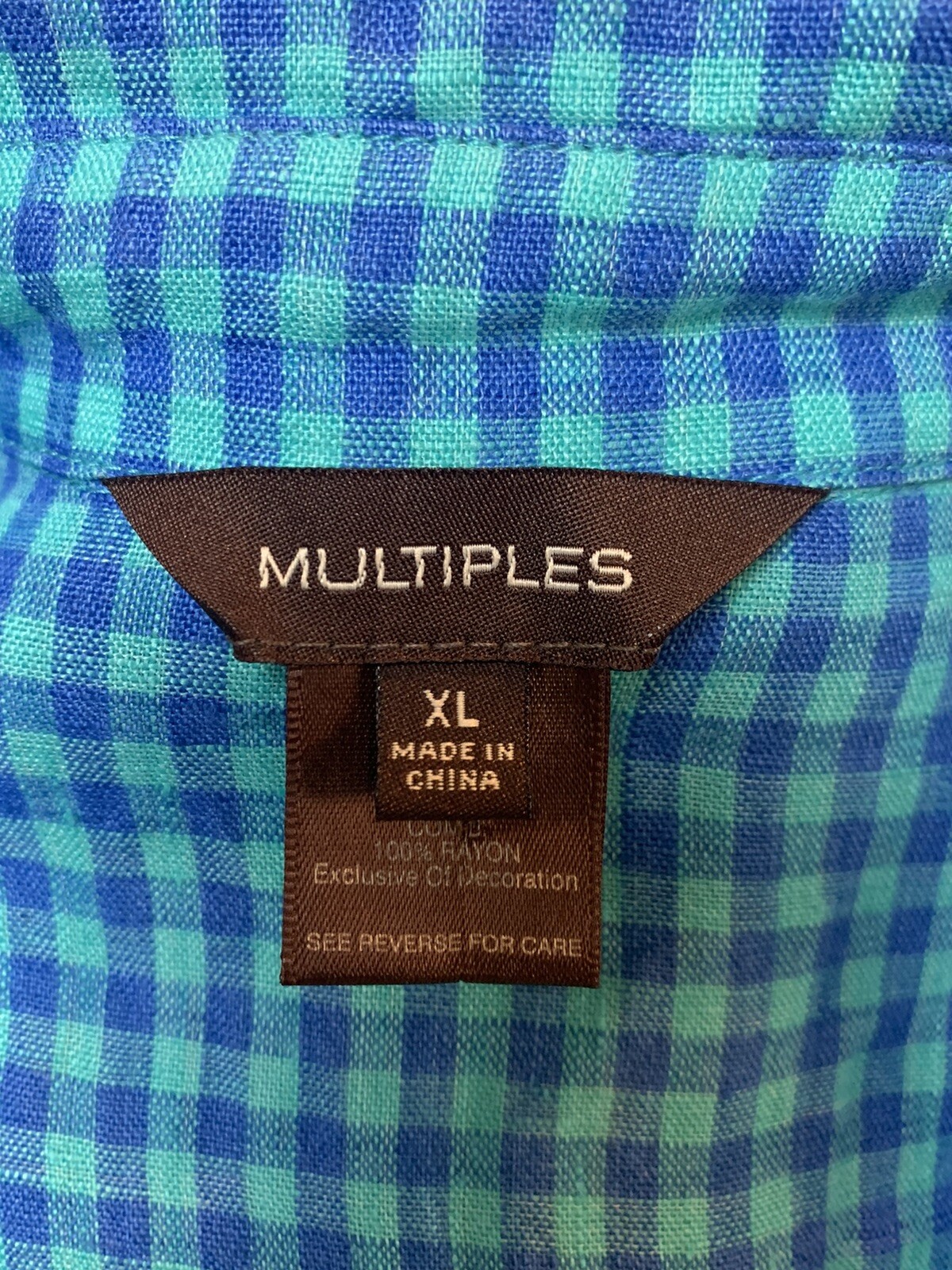 Multiples Women’s Popover Linen Top Tunic Sz. XL X-LARGE Mixed Media Blue Plaid