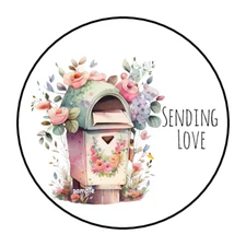 30 SENDING LOVE STICKERS ENVELOPE SEALS LABELS 1.5" ROUND FLORAL MAILBOX LETTERS
