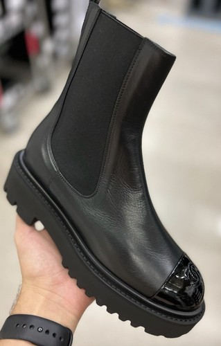 Chanel Black Calfskin Leather CC Combat Ankle Boots | eBay Chanel Black Calfskin Leather CC Combat Ankle Boots | eBay