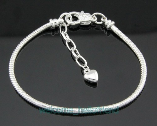 10 Silver /P Lobster Clasp Heart Charm Bracelets For European Charms Beads PP13 - Picture 3 of 6