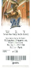 Milwaukee Brewers Miami Marlins 8/17/2015 Ticket Stub Derek Dietrich Home Run !!