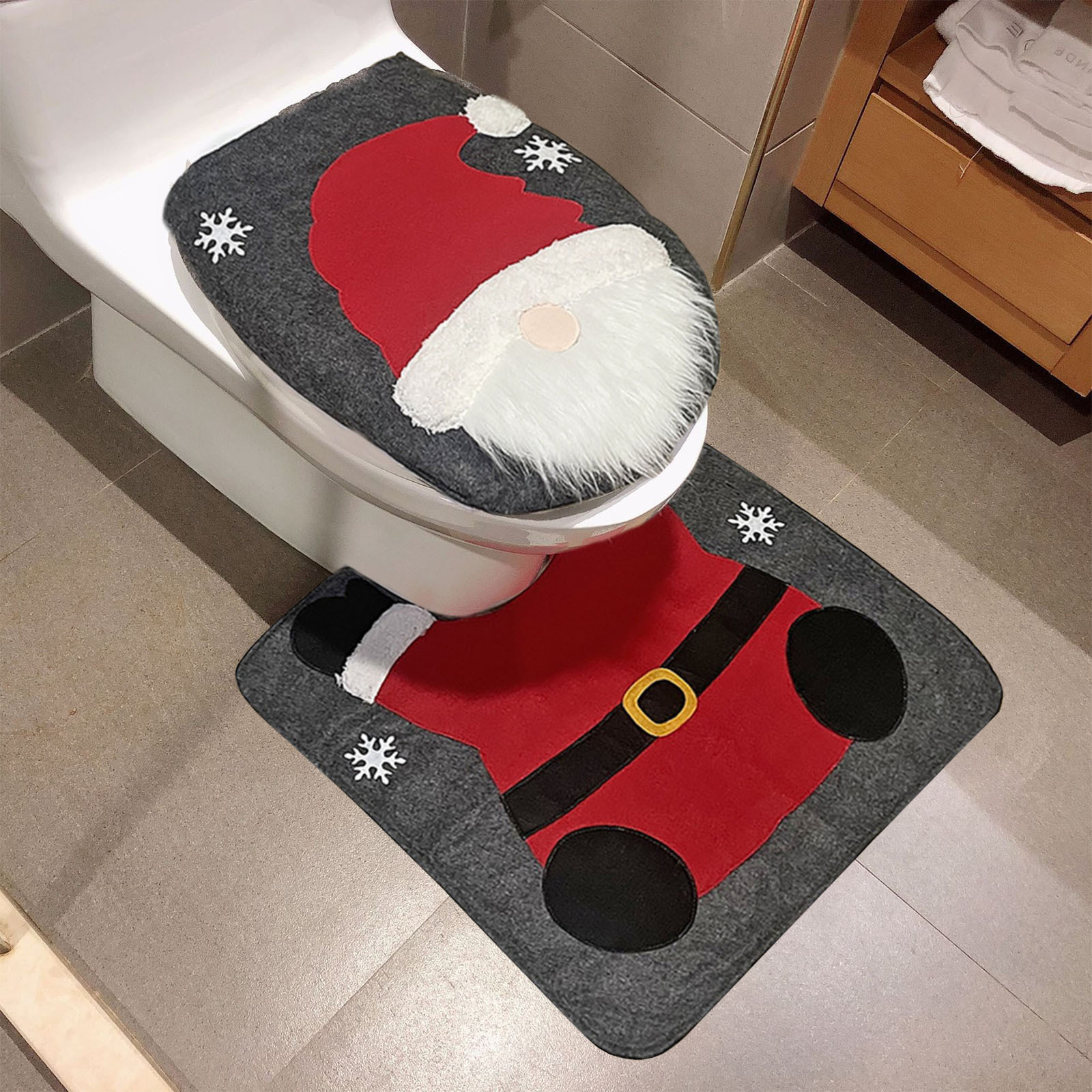 Merry Christmas Toilet Cover Set, Santa Claus Seat Cover+Bathroom Mat
