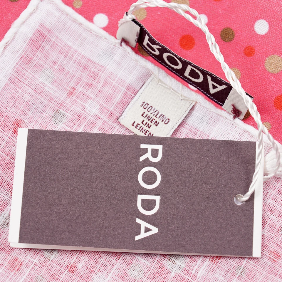 NWT RODA Pink-Olive-White Dot Print Linen Pocket Square - Image 2 of 2
