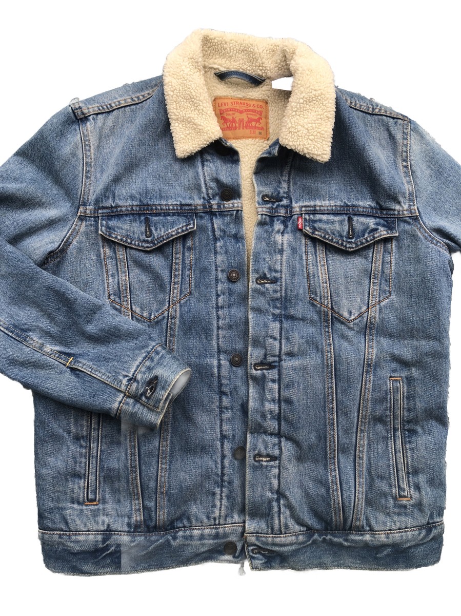 Vintage 80s Levi's Sherpa Lined Denim Truckers Jacket Size M | eBay