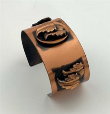 Vintage Wide Copper Cuff Bracelet with Applied Leaves