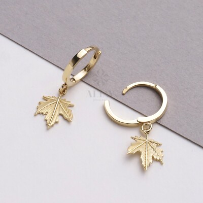 14K Blattgold Creolen, Hänger Maple Leaf Huggies, Maple Leaf Ohrringe