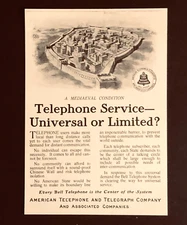 AT&T Advertisement 1911 Bell Telephone System Universal Service Antique Print AD