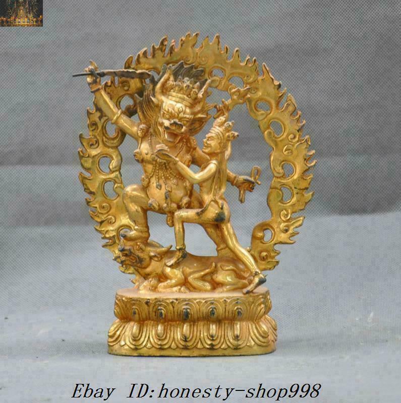 8.8'' Tibetan Buddhism Challenge the lowest price temple bronze Skulptur Popularity Gilt Dha Yamantaka