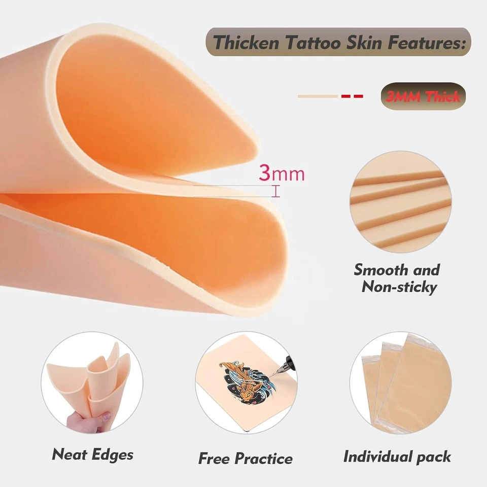 Piel de tatuaje de 3 mm 10 piezas de práctica piel falsa de doble cara para artista del tatuaje 7,4 x 5,6" Foto 2 de 4