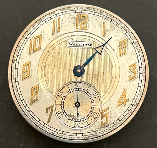 Antique 1928 Waltham 1894 220 Pocket Watch Movement Ticks Art Deco Dial 12s 15j