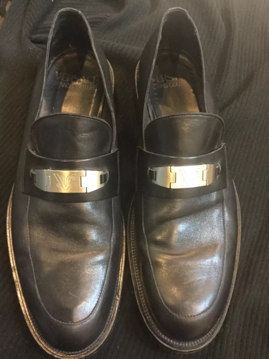 Vintage 90 s VERSACE Men s Black Loafers Shoes Size 48 EUR 14